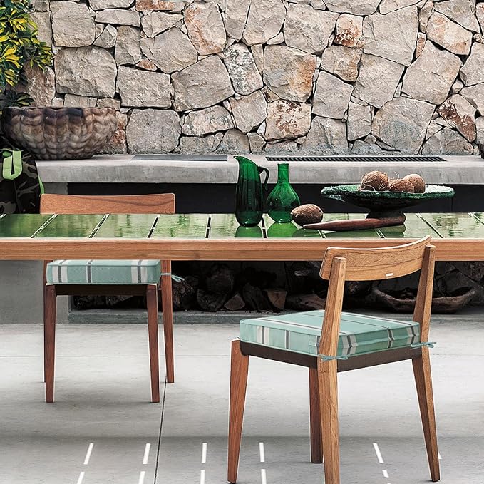 Square Corner Seat Cushions, 19" x 19" x 3", Set of 4, Indoor Outdoor Water Repellent Universal Chair Pads with Ties for Patio Furniture, Garden Deck Dining Chairs, Aqua Stripe-VerdiqueGarden