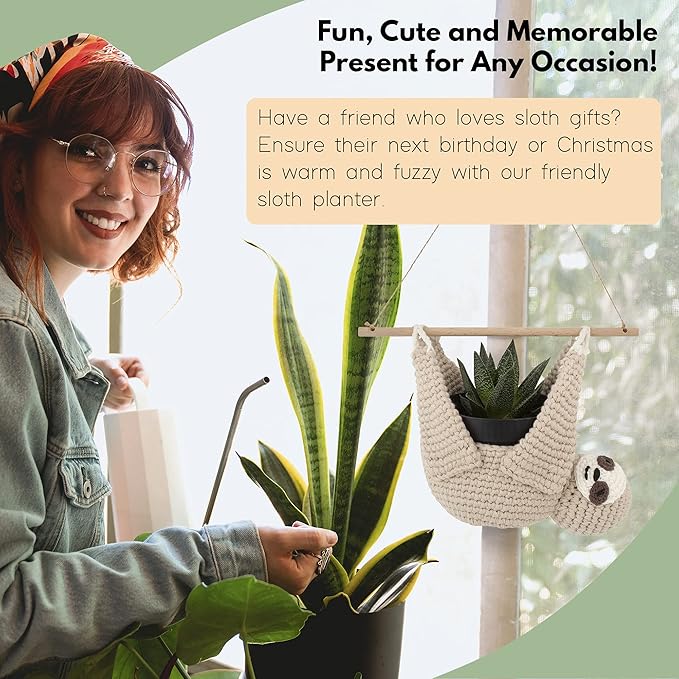 Home Decor Sloth Hanging Planters for Indoor Plants, Indoor/Outdoor Hanging Plant Holder, Plant Hanger Gift Idea for Sloth Lovers, Animal Wall Planter, 4 inch-VerdiqueGarden