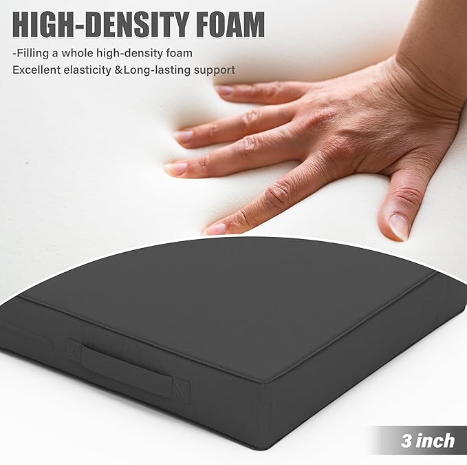 Patio Chair Cushions 17 X 16 X 3 Inch Waterproof Outdoor Seat Cushions for Patio Furniture, Outdoor Sofa Couch Pads with Ties & Handle, Set of 2, Grey-VerdiqueGarden