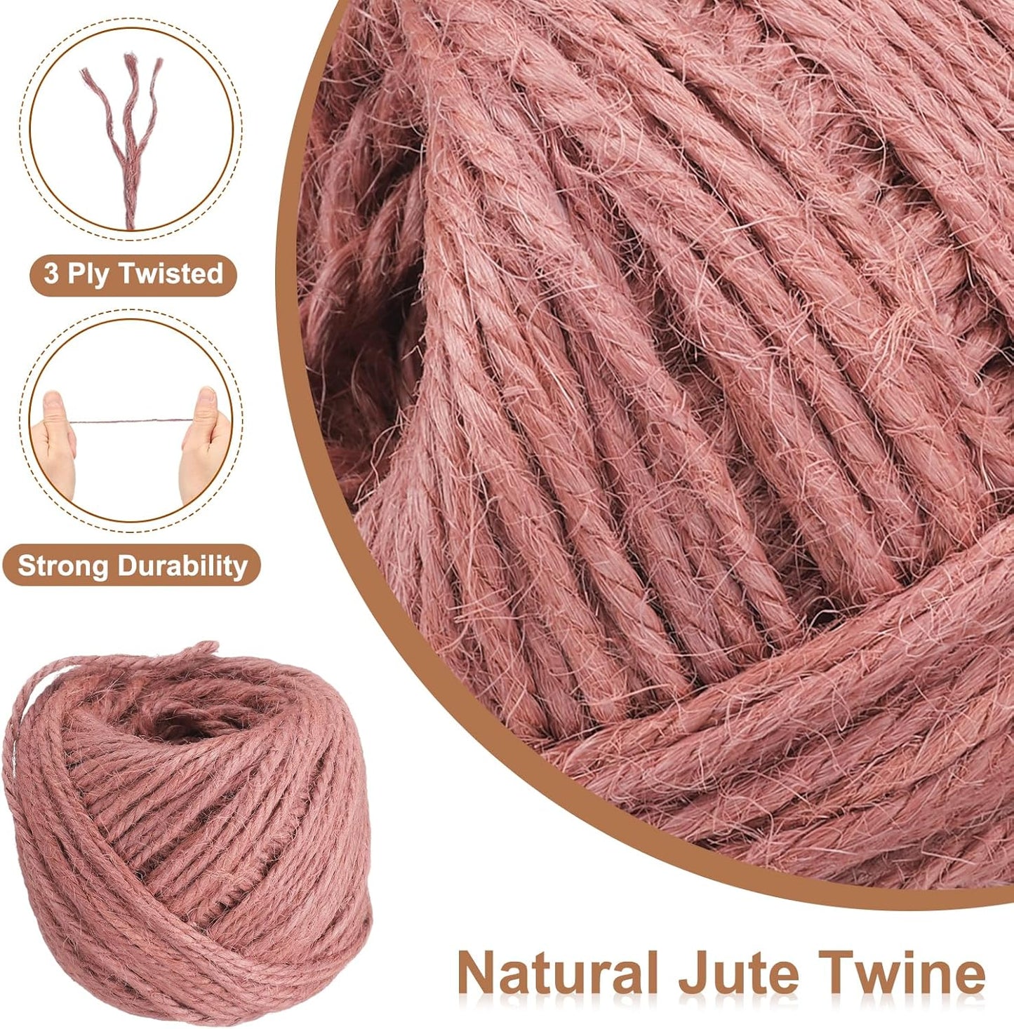 uxcell 164 Feet Natural Jute Twine String,3mm Thin Garden Twine Rope Colored Plant String Cord for DIY Art Crafts Gift Wrapping Decoration Packing Gardening Plant Hanger,Pink-VerdiqueGarden