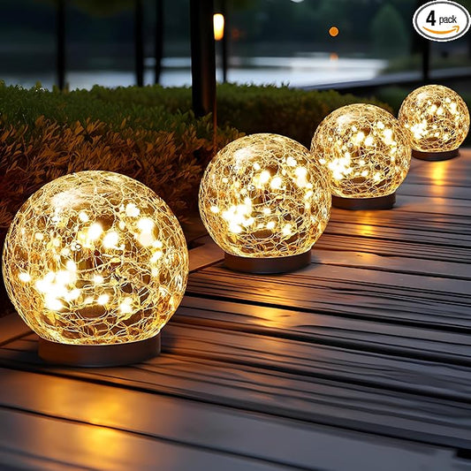 Solar Globe Lights Outdoor Waterproof-Solar Balls Garden-Cracked Glass Ball Solar Lights Outdoor-Solar Orbs Outside-Outdoor Decorations Patio & Yard Lawn Backyard Decor (GUO-XBQ-2-2-2)-VerdiqueGarden