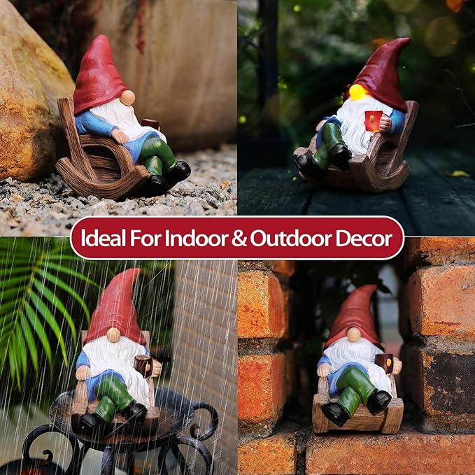Solar Garden Gnomes Outdoor Statue with Solar Lights,7.1“ Figurine Lights Solar Garden Yard Decorations Outdoor Decorations for Patio,Yard,Lawn Ornament，Mom Gift Unique Housewarming Gifts-VerdiqueGarden