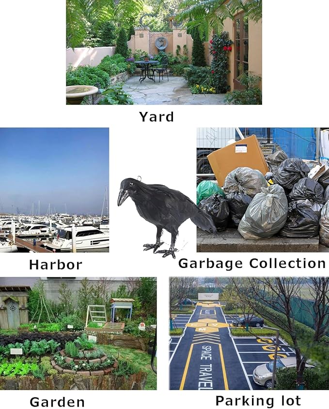 Hanging Dead Crows, 13 Inches Life-Size Raven, Realistic Handmade Fake Decoy for Garden Christmas Halloween Decorations [Face Up+Face Down+Stand] 2PC-VerdiqueGarden