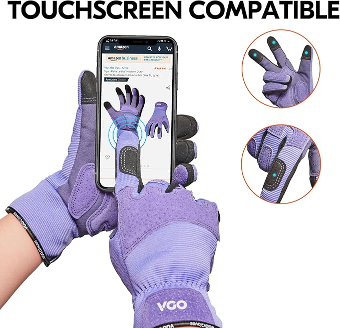 Vgo... Gardening Gloves Ladies,Safety Work Gloves,Touchscreen(Size S,Purple,SL7471)-VerdiqueGarden