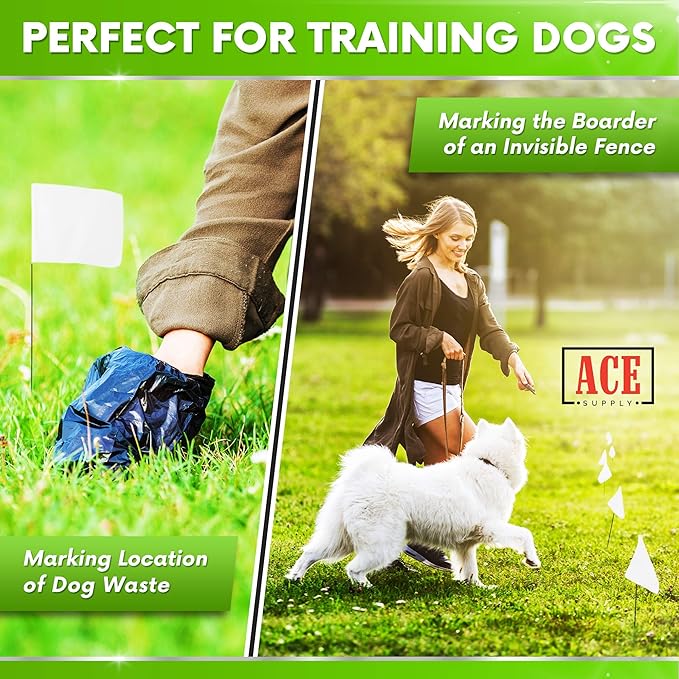 White Flags for Marking Yard - 4x5x15 Inch Invisible Fence Flags for Dogs - 50 Pack - Dog Invisible Fence Training Marker & Boundary Training-VerdiqueGarden