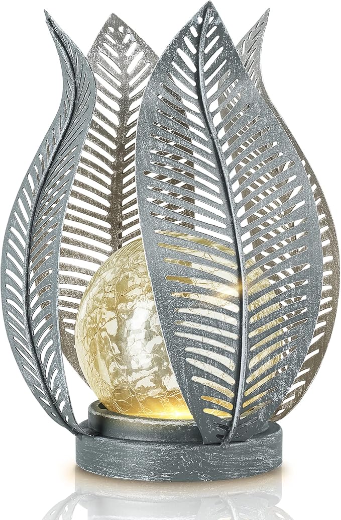 Solar Lights Outdoor Waterproof Garden Decor Crackle Glass Globe,Metal Yard Art Solar Outdoor Lights for Table Decor Porch,Patio Decorations.Gardening Gifts for Women/Mom-VerdiqueGarden