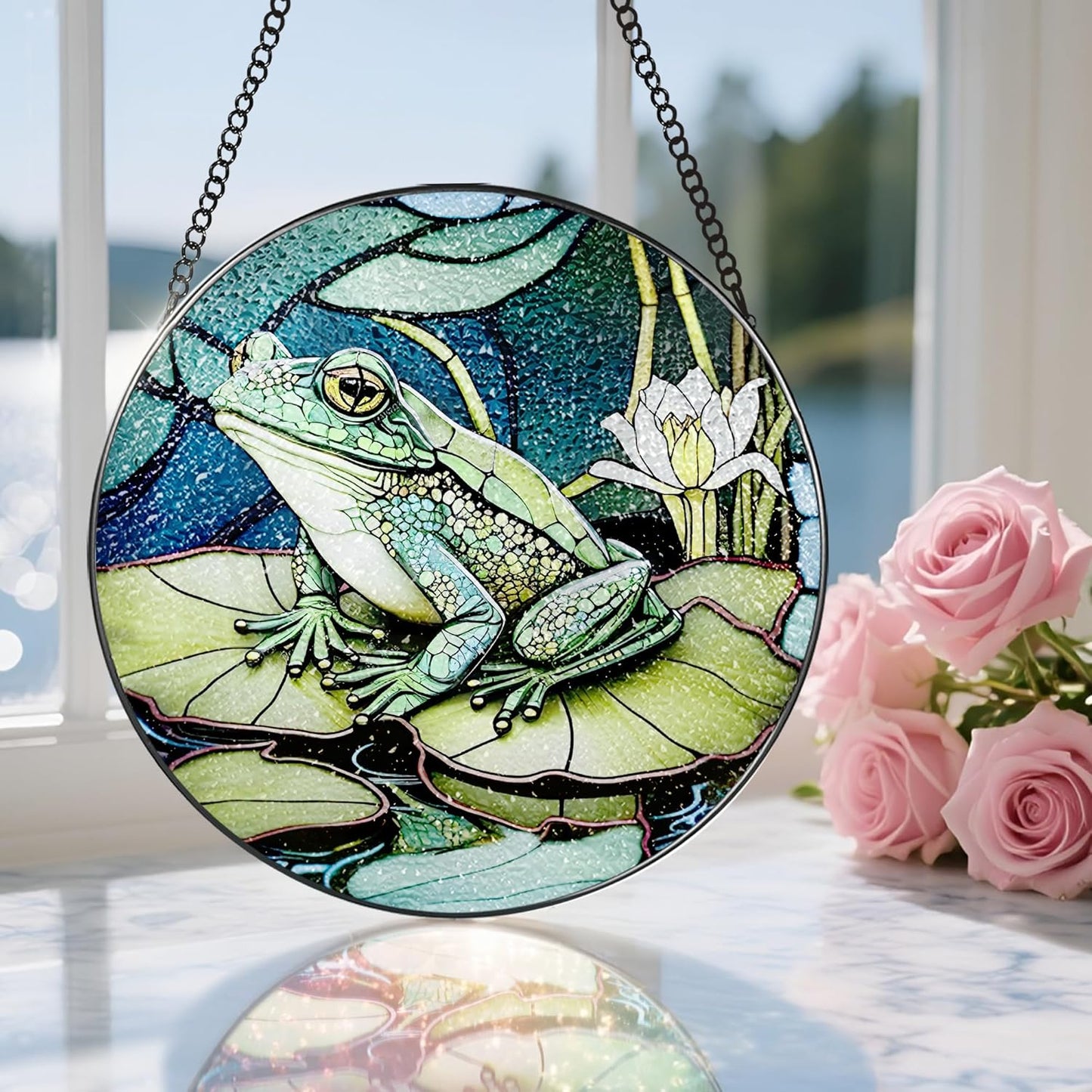 Stained Glass Window Hanging, Stained Glass Suncatcher, Frog Sun Catcher, Window Hanging Decor, Frog Lover Gift, Gifts for Fathers Day or Mathers Day, Christmas or Birthday Gift, Gifts for Friend-VerdiqueGarden