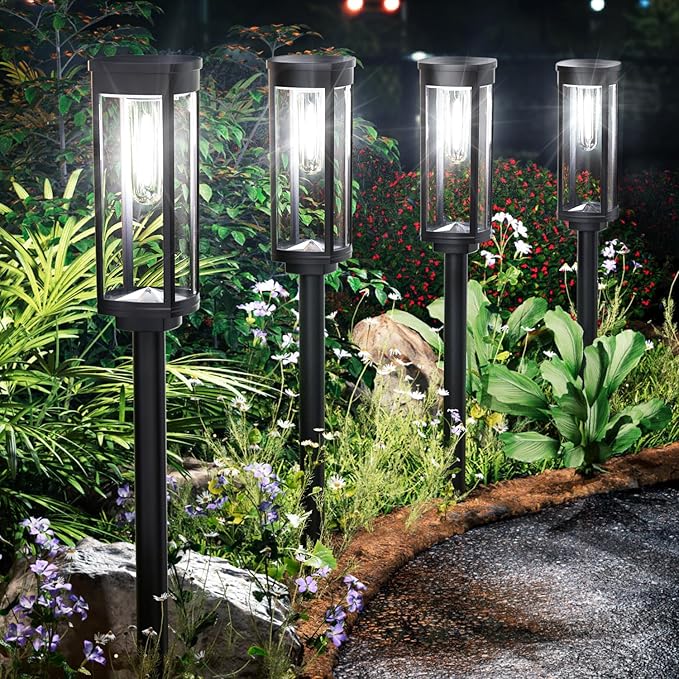 Solar Pathway Lights Outdoor Waterproof 4 Pack Upgraded Solar Walkway Landscape Lighting Outside Driveway Lights,Auto On/Off for Yard Lawn Patio (Cool White)-VerdiqueGarden