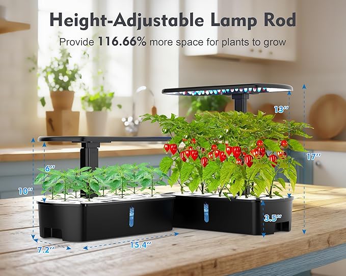 Hydroponics Growing System Kit 12 Pods Indoor Garden, Hydroponic Herb Garden Kit Indoor with LED Grow Light, Smart Indoor Garden, Adjustable Height, Auto Timer, Quiet Pump, Gift for Mom Women, Black-VerdiqueGarden