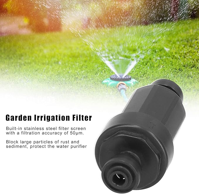 1/4in Irrigation Filter with Stainless Steel Strainer Quick Connect Filtration System for Courtyards Gardens Agriculture Black 3.9x1.6in-VerdiqueGarden