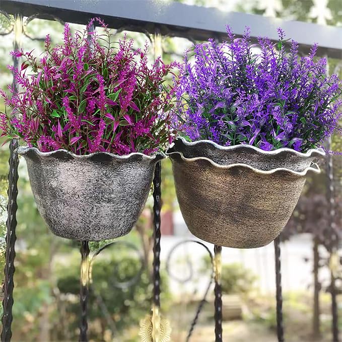 8 Pack Artificial Plants Flowers Grass Shrubs Lavender No Fade Faux Plastic Flowers Outdoor for Farmhouse Garden Porch Patio Indoor Wedding Decoration Greenery Fake Plants uv Resistant-VerdiqueGarden