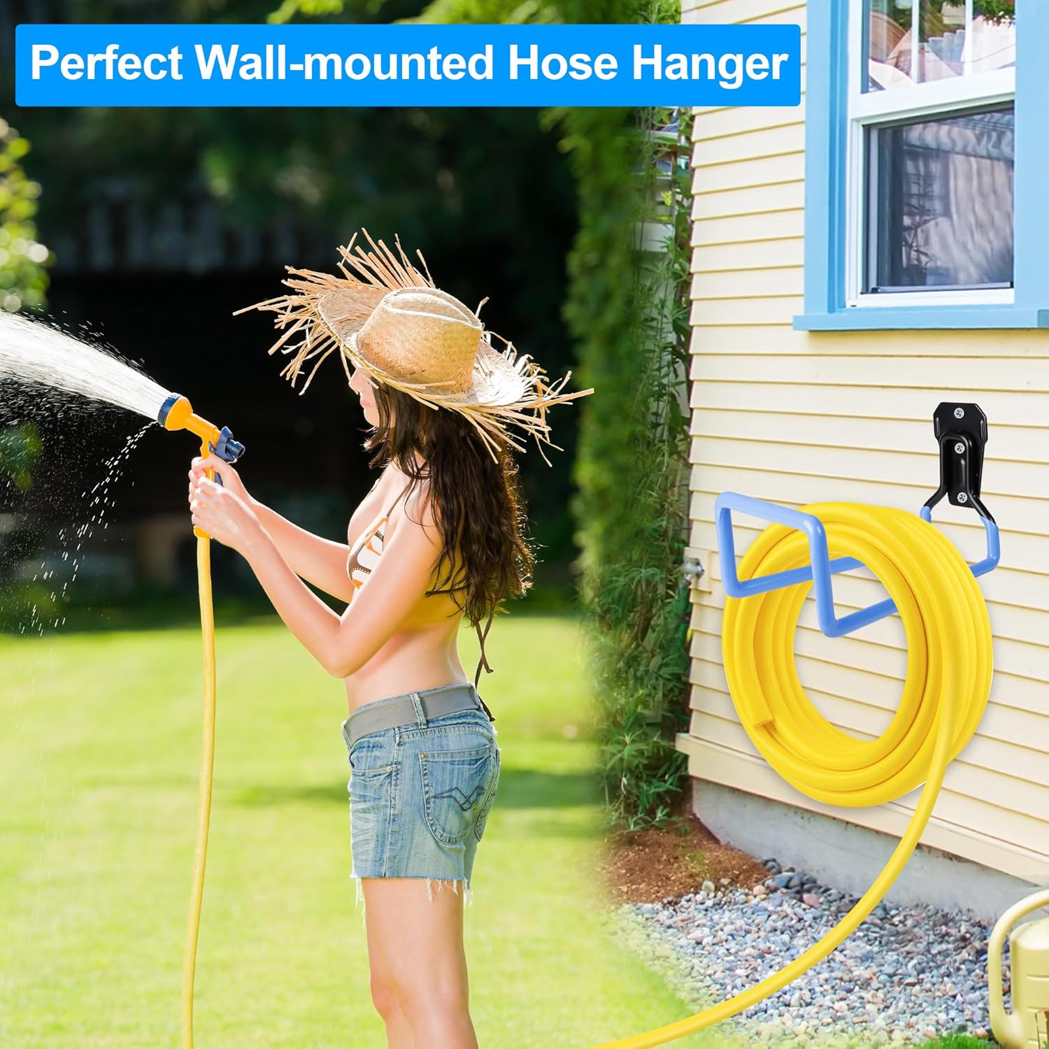 Hose Holder Wall Mount - Metal Hose Hook Garden Hose Rack Heavy Duty Water Hose Reels for Outside Water Hose, Extension Cords-VerdiqueGarden