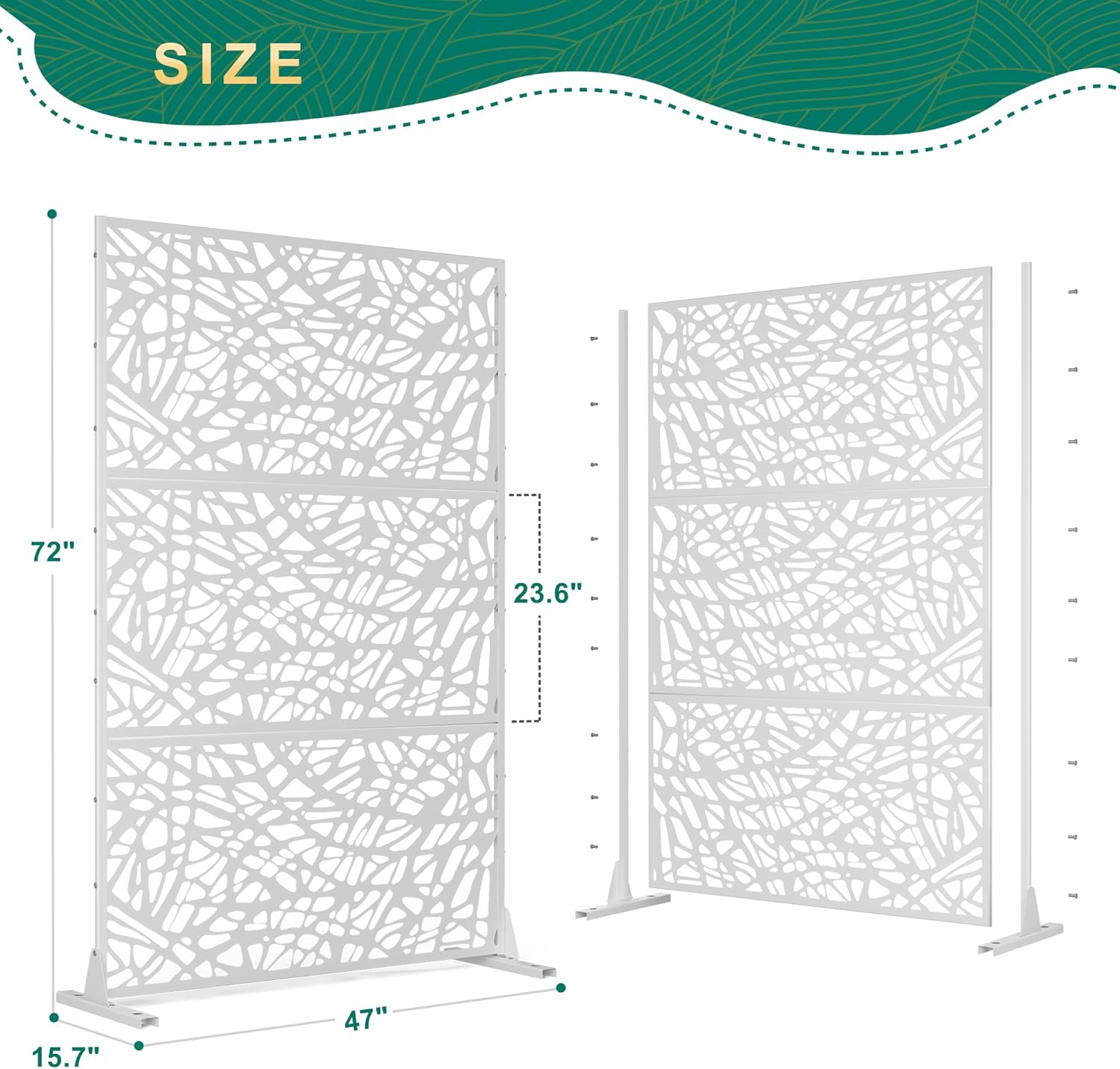 72" H×47" W Metal Privacy Screen Outdoor Privacy Screen Freestanding Outdoor Privacy Screens and Panels for Patio Lawn Deck (Consists of 3 Panels)-VerdiqueGarden