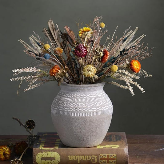 Quoowiit Ceramic Rustic Farmhouse Vase, Distressed Flower Vase for Home Decor, Boho Decorative Vases for Centerpiece Table Decorations, Vases for Living Room Kitchen Entryway Mantle Shelf Decor-VerdiqueGarden