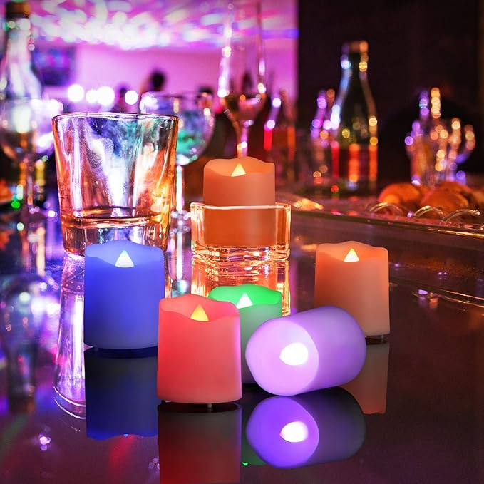 Flameless Tea Lights USB Recgargeable Candles, 12 Pack teaLights Candle Color Changing Flickering for Halloween, Garden, Home, Christmas Decorations-VerdiqueGarden