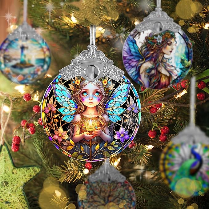 Fairy Stained Glass Suncatcher, Jocidea Fairy Ornament, Fairy Christmas Ornament, Holidays Ornaments, Christmas Tree Ornament, Fairy Decor, Gifts for Fairy Lovers-VerdiqueGarden