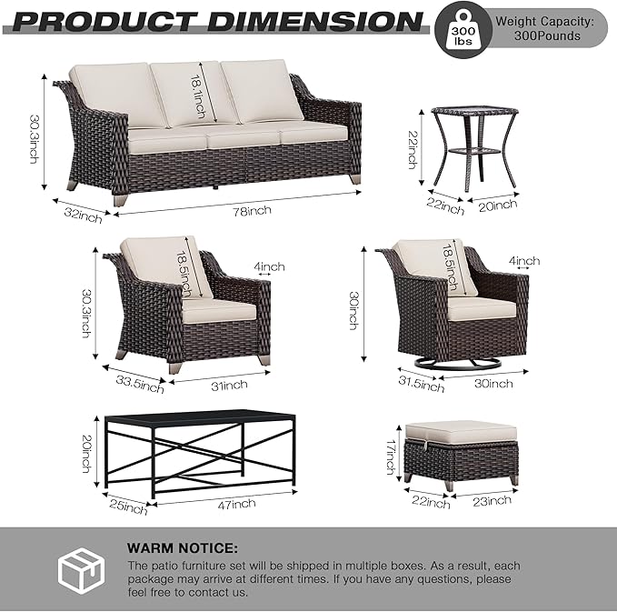 Joyside Wicker Patio Furniture Sets, 5 Pieces Upgraded Large Size Outdoor Furniture with Patio Dining Chairs, 3-Seat Sofa and Outdoor Ottoman, Thick Cushions, Wide Armrest-VerdiqueGarden