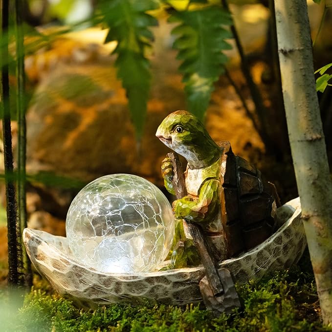 Garden Statue of Turtle,Garden Decor Turtle Figurine,Turtle Outdoor Statue,Solar Turtle Decor for Patio,Balcony,Yard,Lawn Ornament,Perfect Garden Gift-VerdiqueGarden