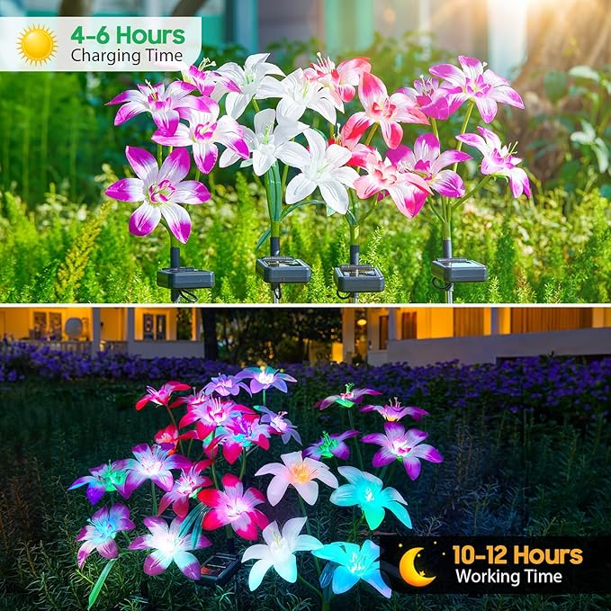 Solar Garden Lights Outdoor, 8 Pack Blooming Lily Solar Flowers Outdoor Waterproof, 7 Color Changing Bigger Flower Lights for Yard Patio Decor, Gift for Mom-VerdiqueGarden