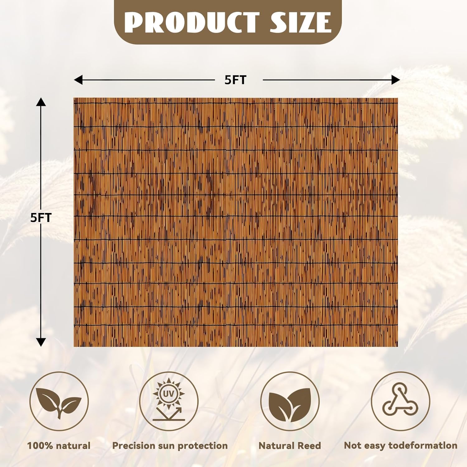 Bamboo Reed Fencing, Decorative Bamboo Curtains for Patio, Light Russet Privacy Fence Reed Screens Outdoor for Patio Garden Balcony Privacy Screen, 5 x 5 FT-VerdiqueGarden