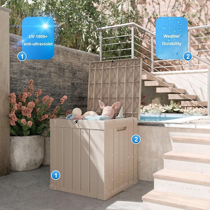 50 Gallon Outdoor Storage Box – Waterproof Deck Box for Garden & Patio,Light Brown-VerdiqueGarden