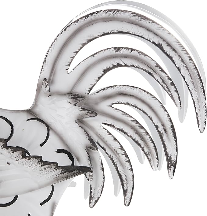 Deco 79 Metal Rooster Decorative Garden Sculpture Garden Statue with Black and Red Accents, Outdoor Sculpture 6" x 16" x 18", White-VerdiqueGarden