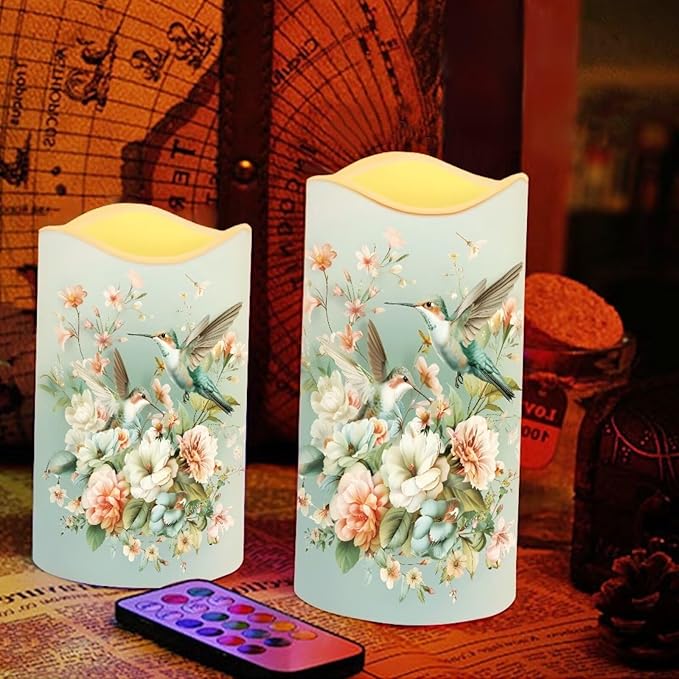 Ystardream Battery Operated LED Candles Set of 4 with Remote Control Timer Dancing Flame Pillar Candles Home Table Coastal Decorations-VerdiqueGarden