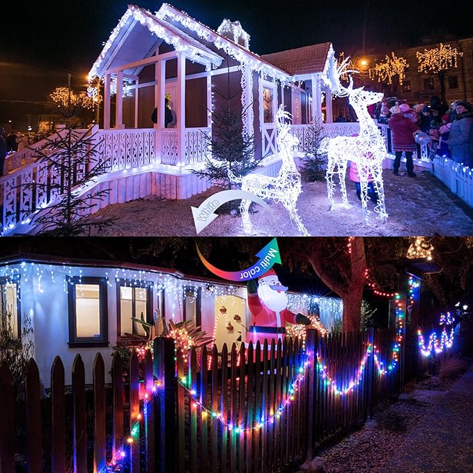 JMEXSUSS 100 LED Cool White & Multicolor Christmas Lights Indoor, Color Changing String Lights Plug in, 33ft Christmas String Lights Outdoor Waterproof for Xmas Tree Indoor Decor-VerdiqueGarden
