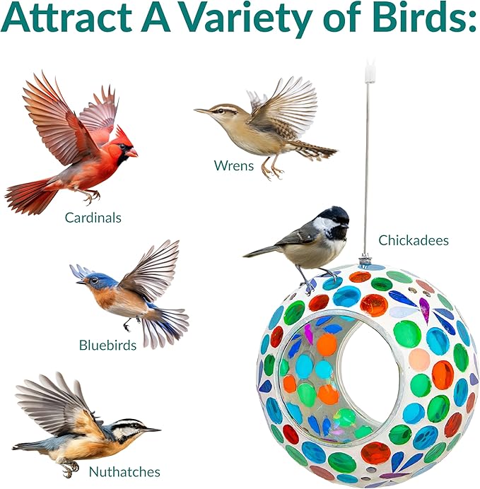 Sunnydaze 6-Inch Glass Mosaic Hanging Bird Feeder for Outdoors - Fly-Through Wild Bird Feeder - Dragonfly Dreams-VerdiqueGarden