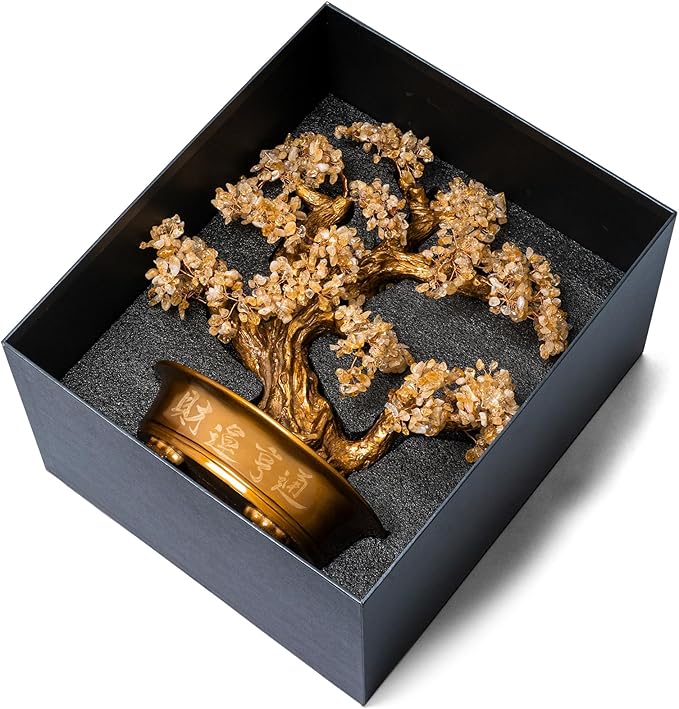Natural Citrine Gemstone Crystal Bonsai Tree of Life（1,350 Gemstone Count） Large Feng Shui Money Chakra Tree for Luck and Wealth Desk Decoration 20 Inches-VerdiqueGarden
