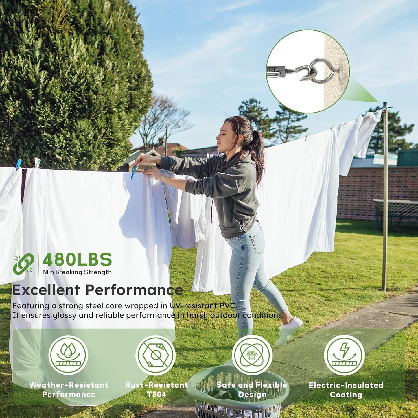 1/8" Wire Rope Kit, 100FT Steel Wire Cable, Vinyl Coated Stainless Steel Cable with Turnbuckles for Outdoor, Garden, Kitchen and Craft Projects-VerdiqueGarden