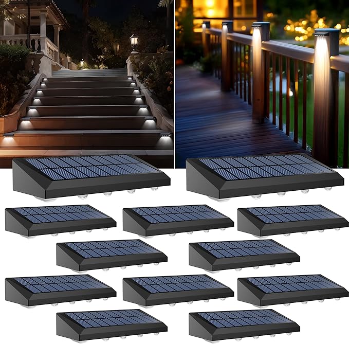 Solar Fence Lights Outdoor Waterproof IP65, 12 Pack Fence Lights Solar Powered 60 Lumens Auto On/Off Step Wall Lights Outside Decorations for Yard, Porch, Patio, Stairs, Pool, Deck, Garden-White Light-VerdiqueGarden