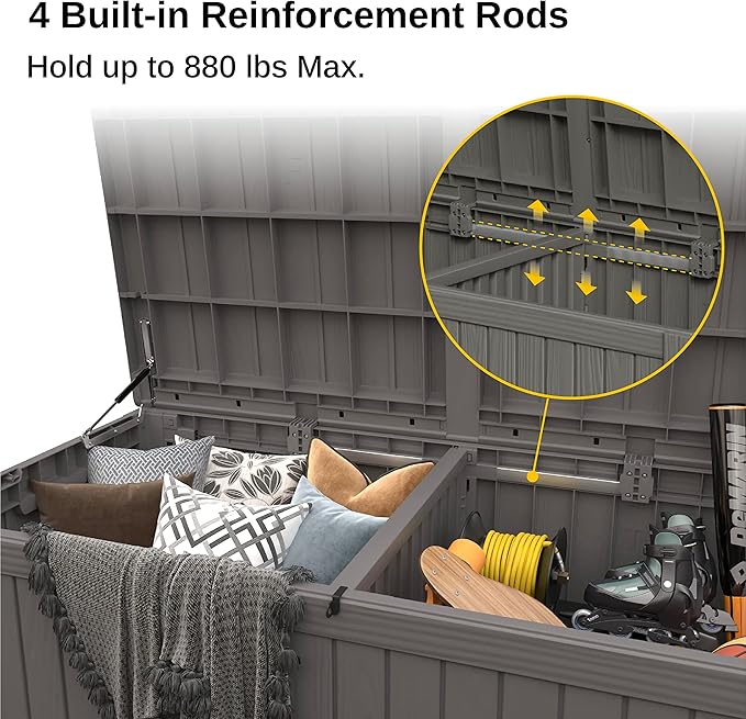 EAST OAK Outdoor Storage Box, 150 Gallon Deck Box, Large Resin Storage Bin for Patio Cushions, Gardening Tools, Lockable, Waterproof and UV Resistant, Grey-VerdiqueGarden