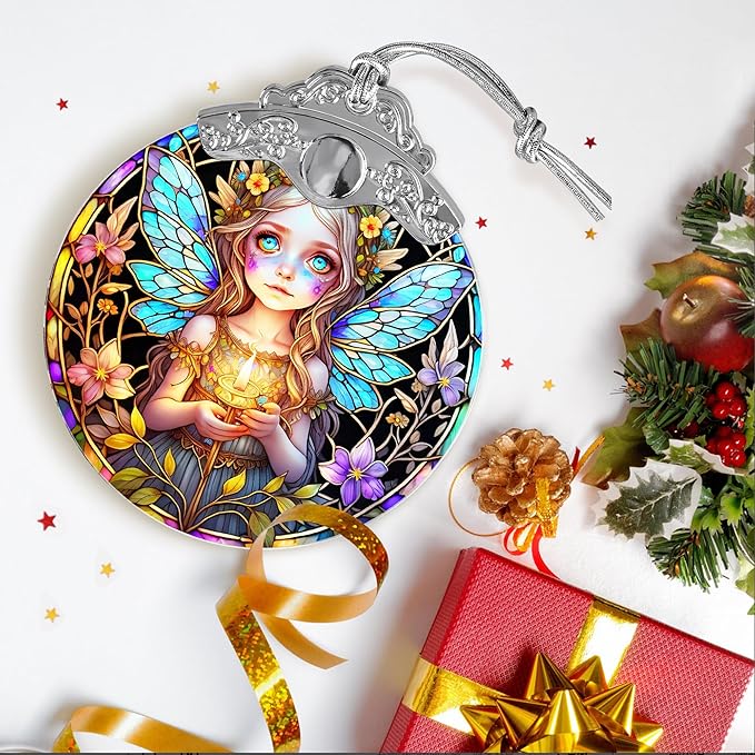 Fairy Stained Glass Suncatcher, Jocidea Fairy Ornament, Fairy Christmas Ornament, Holidays Ornaments, Christmas Tree Ornament, Fairy Decor, Gifts for Fairy Lovers-VerdiqueGarden
