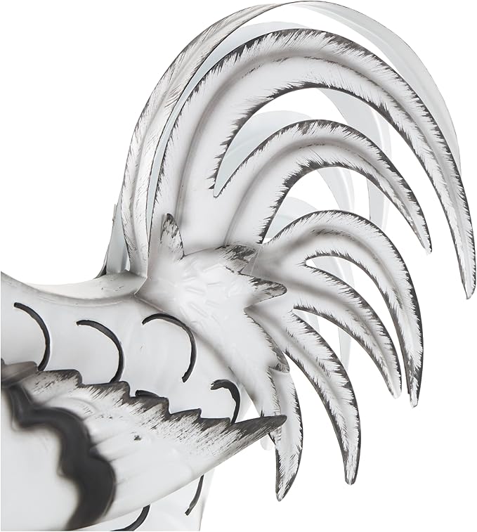 Deco 79 Metal Rooster Decorative Garden Sculpture Garden Statue with Black Texturing and Red Accents, Outdoor Sculpture 15" x 6" x 18", White-VerdiqueGarden