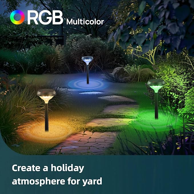 Linkind Solar Pathway Lights 8 Pack, Color Changing Halloween Decorations Outdoor Waterproof, Multicolor+Warm/Cool White Solar Lights for Walkway Pathway Yard Garden Landscape-VerdiqueGarden