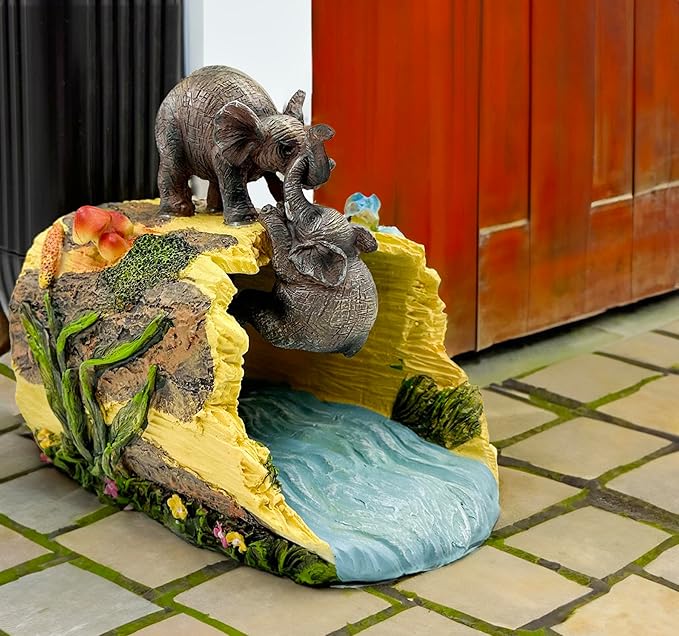 Teaeeno Twin Elephants Decor Gutter Downspout Extension Decorative,Animal Statue Outdoor Decor,3"×4" Rain Gutter Downspout Splash Block,Garden Splash Block Outdoor Sculpture,Rain Downspout Diverter-VerdiqueGarden