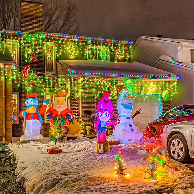 Icicle Lights for Outside, 33FT 400 LED Christmas Lights Outdoor with Waterproof 8 Modes, Plug in Connectable String Twinkle Light for Indoor Roof Window Garden Fence Party Decorations, Red Green-VerdiqueGarden