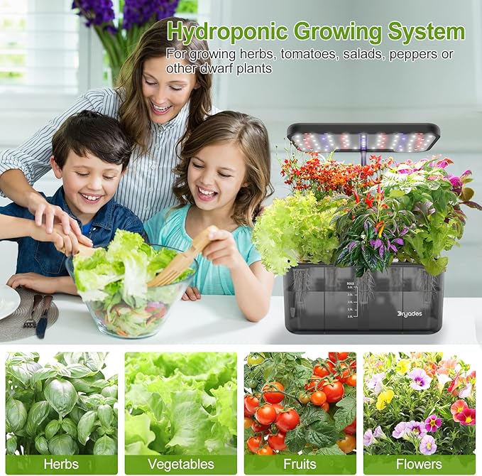 Hydroponics Growing System Indoor Garden, 8 Pods Indoor Herb Garden Kit Countertop with LED Grow Light Quiet Smart Water Pump for Home Kitchen Office, Gift Ideas for Women Men-VerdiqueGarden