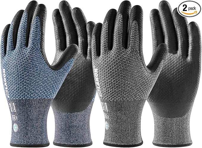 LANON Gardening Gloves for Men Women, 2 Pairs Nitrile Coated Garden Gloves with Grip, Breathable B.COMB AIR Technique, Dusty Olive & Bluebird, Large-VerdiqueGarden