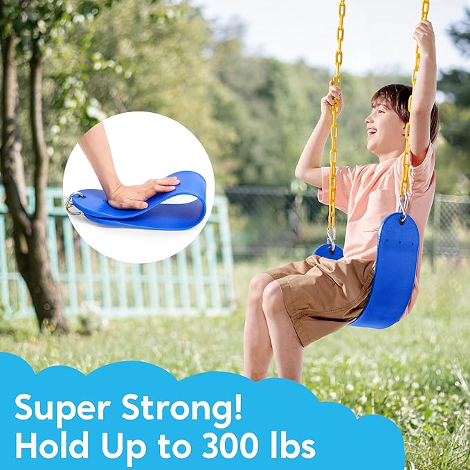 TURFEE Swing for Outdoor Swing Set - Pack of 1 Seat Replacement Kit with Heavy Duty Chains - Backyard Swingset Playground Accessories for Kids (Blue)-VerdiqueGarden