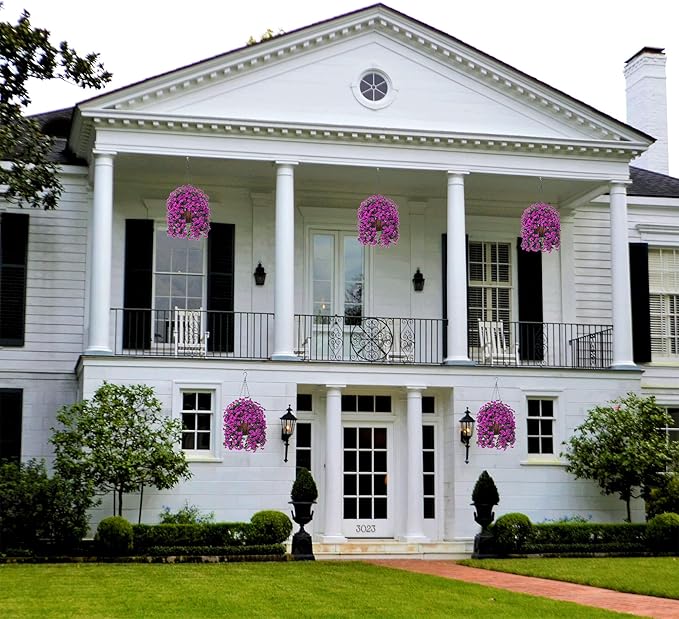 Hanging Baskets Artificial Flowers for Outdoor Interior Decor, Artificial Daisies Flowers Shrubs Plants with Baskets for Home Porch Garden Patio Patio Spring Summer Decor(Violet)-VerdiqueGarden