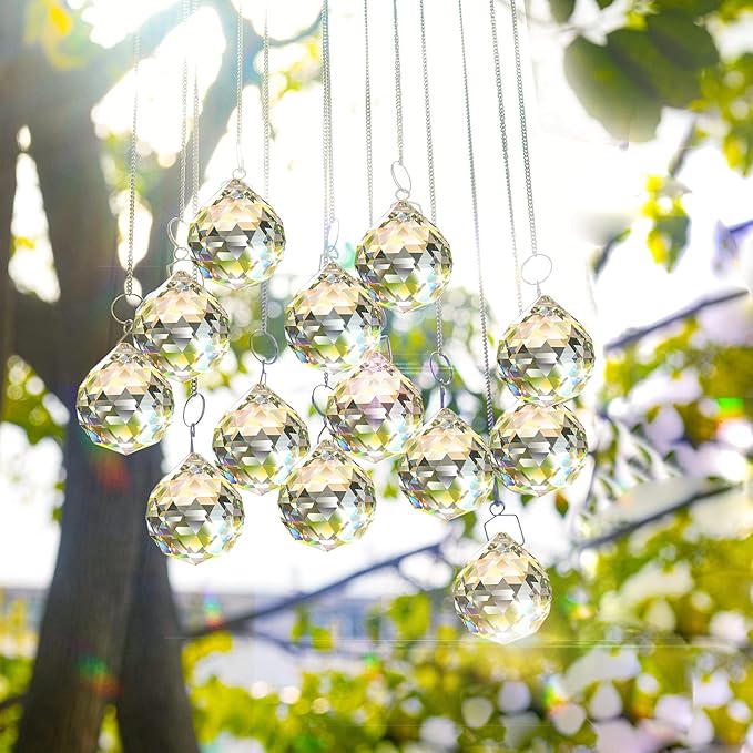MerryNine 40mm Clear Crystal Ball Prism Sunshine Catcher Rainbow Pendants Maker, Hanging Crystals Prisms for Windows, for Feng Shui, for Gift(40mm/1.57" 10pack)-VerdiqueGarden