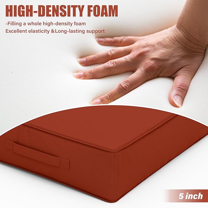 Patio Chair Cushions 24 X 24 X 5 Inch Waterproof Outdoor Seat Cushions for Patio Furniture, Outdoor Sofa Couch Pads with Ties & Handle, Set of 2, Terra Red-VerdiqueGarden