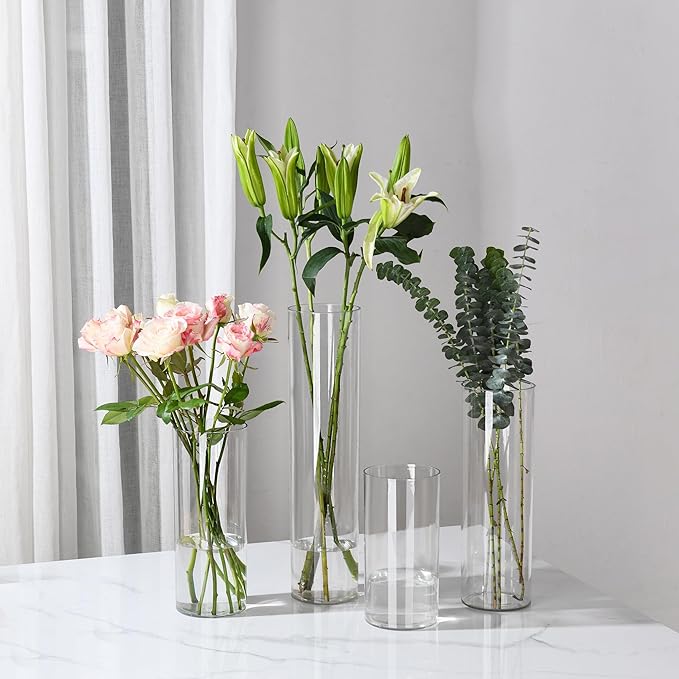 Clear Flower Vase, Non-breakable Vases, 5" W x 14" H, Acrylic Vase, Aesthetic Room Decor Cylindrical Modern Flower Vases for Table Centerpiece, Home Decor, Women Floral Arrangement Gift-VerdiqueGarden