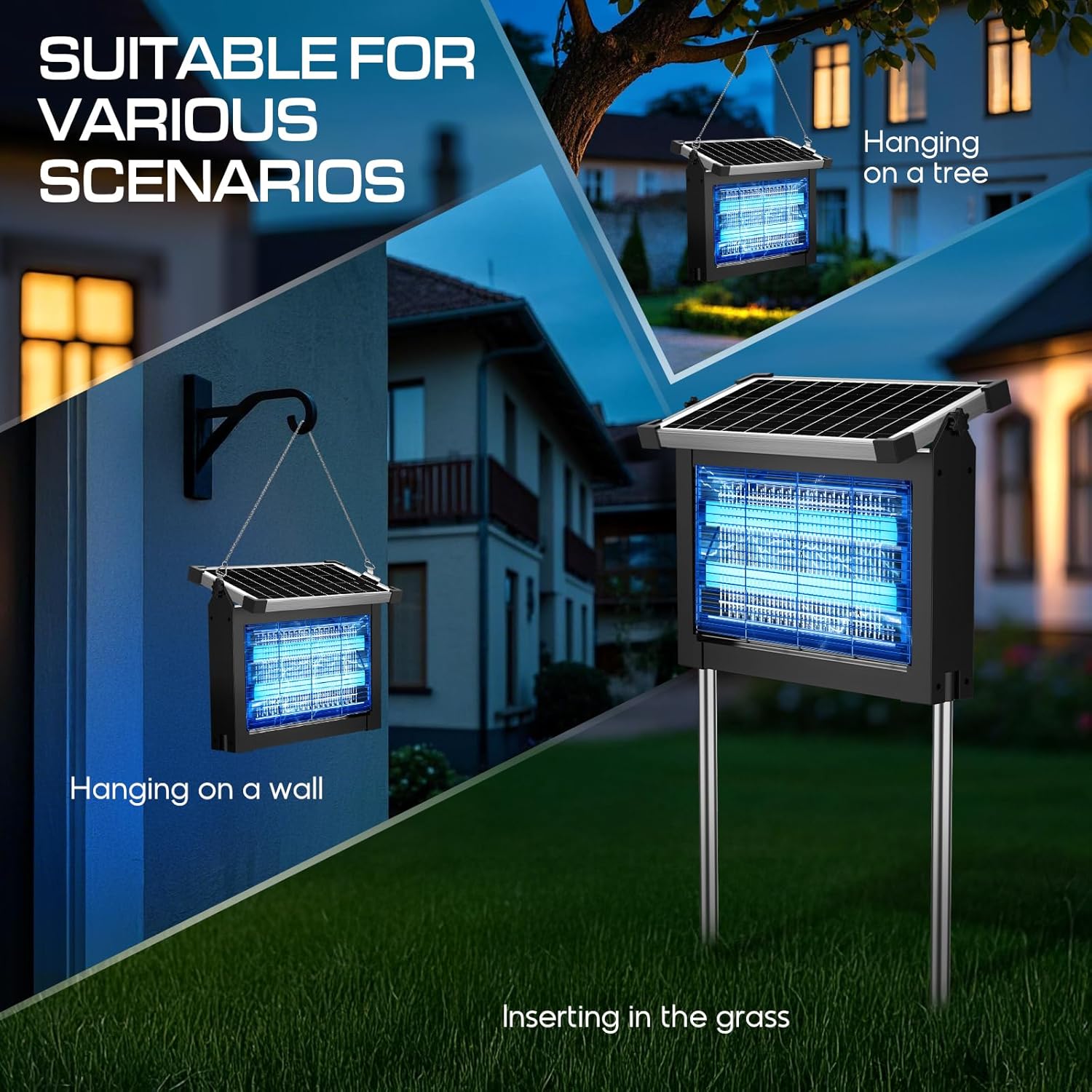 Solar Bug Zapper Outdoor Waterproof, Jepwe 4500V Cordless Bug Zapper Outdoor Large, Rechargeable Mosquito Killer & Fly Zapper, Solar Powered Insect Trap for Garden, Patio, Backyard, Indoor Use-VerdiqueGarden