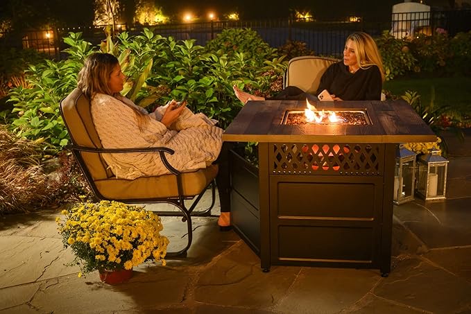 DualHeat by Endless Summer, The Harris, 38" Square Propane Gas Outdoor Fire Pit/Patio Heater-VerdiqueGarden