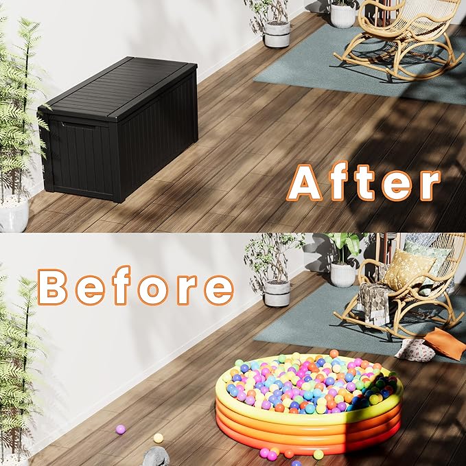 200 Gallon Outdoor Storage Box Waterproof Lockable Resin Deck Box Large, Patio Storage Bin for Pool Accessories Cushion Furniture, Garden Tools, UV-Resistant Outside Delivery Black-VerdiqueGarden