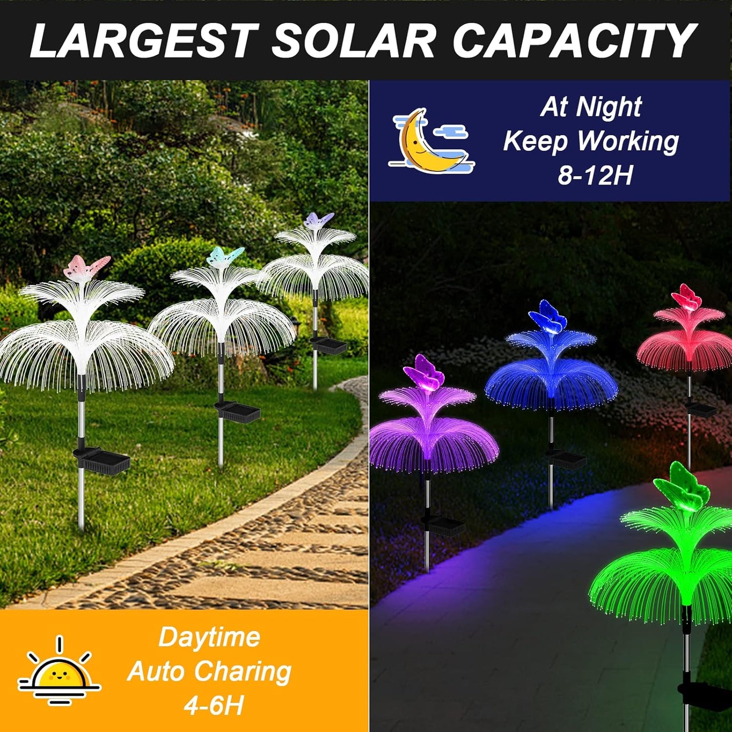 Solar Garden Lights Waterproof 3 Pack Solar Lights Outdoor Decorative 7 Color Changing Double Jellyfish and Butterfly Flower Garden Decor Yard Christmas Pool Outdoor, Gifts for Mother's Women-VerdiqueGarden