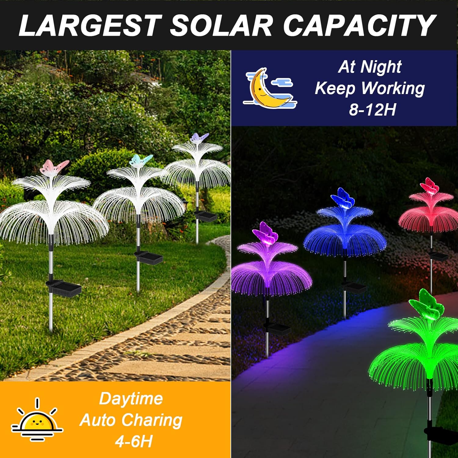 Solar Garden Lights Waterproof 3 Pack Solar Lights Outdoor Decorative 7 Color Changing Double Jellyfish and Butterfly Flower Garden Decor Yard Christmas Pool Outdoor, Gifts for Mother's Women-VerdiqueGarden